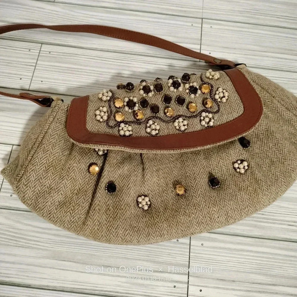 Chan Luu Tan Canvas Embellished Snap Closure Handbag - Picture 1 of 7